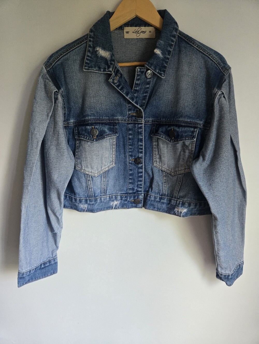 LOLA JEANS Two-Tone Light Blue Denim Cropped Jacket